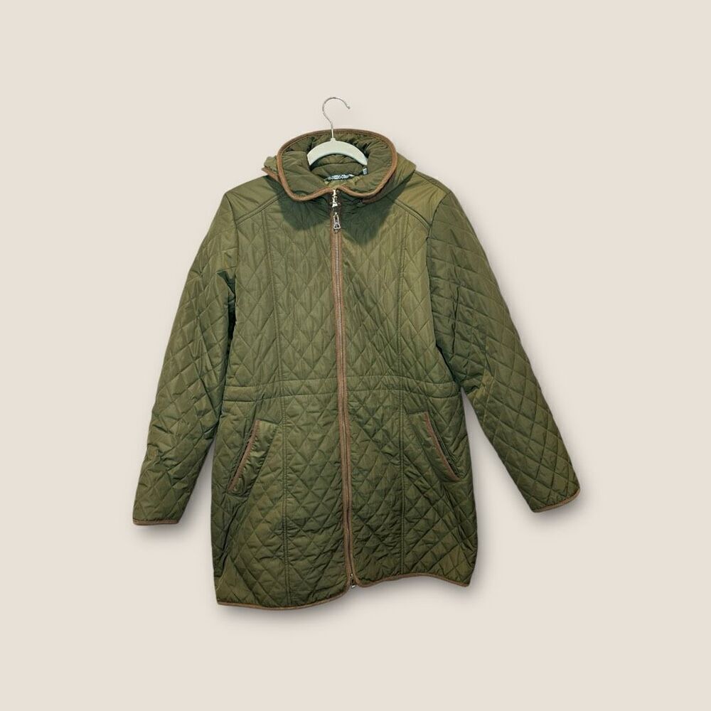 Orvis Women’s Long Quilted Winter Coat Size Large Army Green